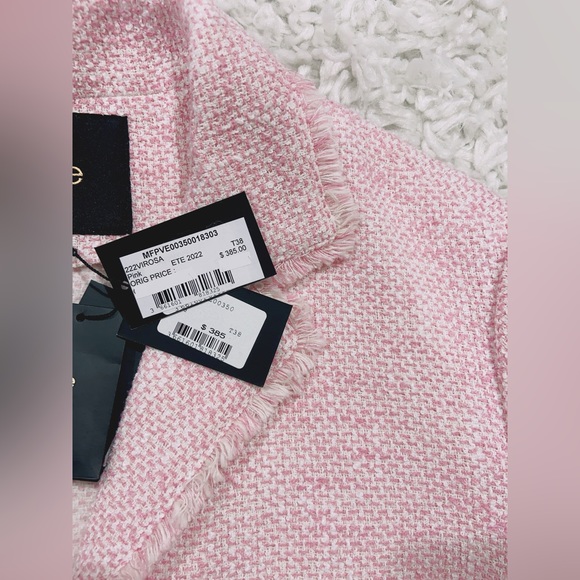 NWT Maje Virosa Cropped Fine Tweed Jacket In Pink - Picture 8 of 8